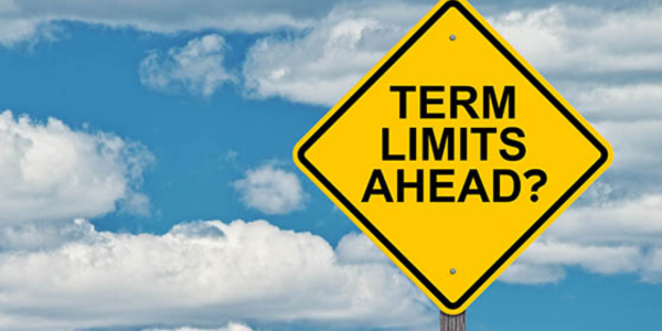 yellow sign that reads 'term limits ahead?'