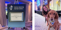 collage of kristin anderson, dog, and sign that titles 'NJASEPS 2026 Special Education Day' in support of APSSDs